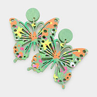 Cut Out Painted Wood Butterfly Dangle Earrings