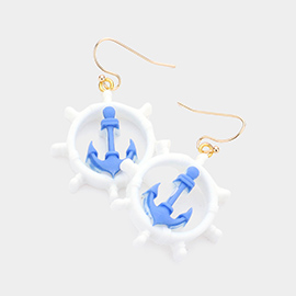 Polymer Clay Anchor Accented Ship Wheel Dangle Earrings