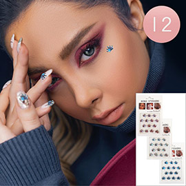 12Packs - Crown Gem Nail Art Face Body Jewelry Stickers