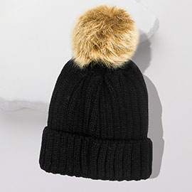 Cable Knit Pom Pom Beanie Hat