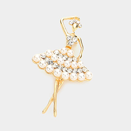 Round Stone Pearl Embellished Ballerina Pin Brooch