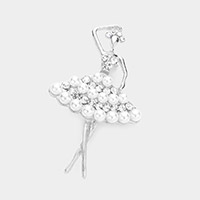 Round Stone Pearl Embellished Ballerina Pin Brooch