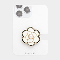 Pearl Centered Enamel Flower Adhesive Phone Grip and Stand