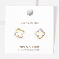 Gold Dipped CZ Embellished Quatrefoil Stud Earrings