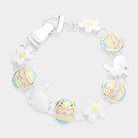 Enamel Easter Bunny Egg Flower Link Magnetic Bracelet