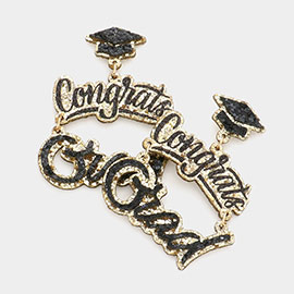 Congrats Grad Message Glittered Graduation Cap Dangle Earrings