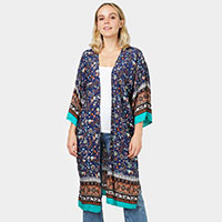 Floral Patterned Cover Up Kimono Poncho