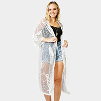 Butterfly Lace Long Cover Up Kimono Poncho