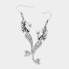 Pearl Rhinestone Embellished Mermaid Dangle Earrings