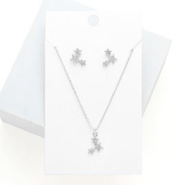 Rhinestone Embellished Triple Star Pendant Necklace