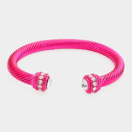 Stone Embellished Twisted Metal Cuff Bracelet