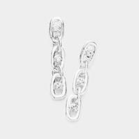 Stone Embellished Open Metal Oval Link Dangle Earrings