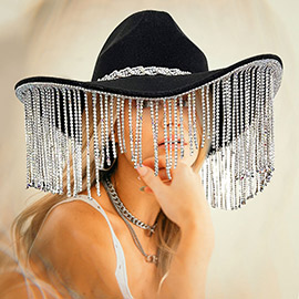 Rhinestone Fringe Party Panama Cowboy Hat
