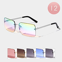 12PCS - Tinted Rectangle Wayfarer Sunglasses