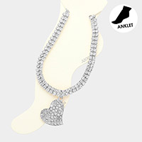 Stone Embellished Heart Accented Anklet