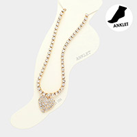 Stone Embellished Heart Accented Anklet