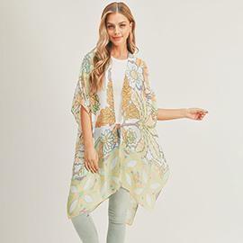 Flower Leaf Print Cover Up Kimono Poncho