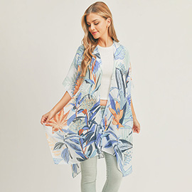 Flower Leaf Print Cover Up Kimono Poncho