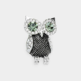 Stone Embellished Owl Pin Brooch