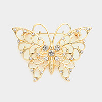 Stone Embellished Metal Butterfly Pin Brooch