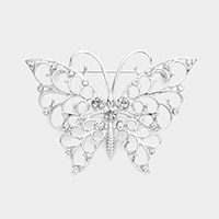 Stone Embellished Metal Butterfly Pin Brooch