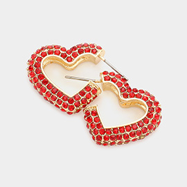Rhinestone Embellished Metal Heart Hoop Earrings