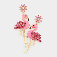 Stone Embellished Celluloid Acetate Flamingo Dangle Earrings