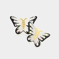 Rhinestone Embellished Glittered Resin Butterfly Stud Earrings