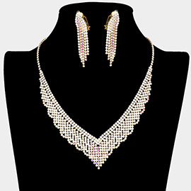 Rhinestone Pave Necklace Clip on Earring Set