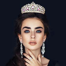 Oval Stone Accented Leaf Cluster Princess Tiara