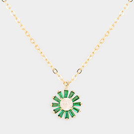 Brass Metal CZ Flower Pendant Necklace