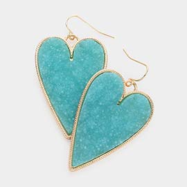 Druzy Heart Dangle Earrings