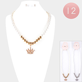 12PCS - Crown Pendant Pearl Necklaces