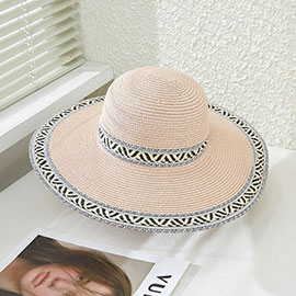 Aztec Patterned Band Straw Sun Hat