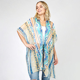 Aztec Patterned Cover Up Kimono Poncho