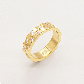 CZ Round Stone Embellished Stainless Steel Ring