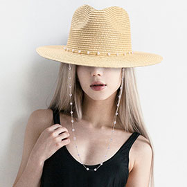 Pearl Embellished Panama Straw Sun Hat