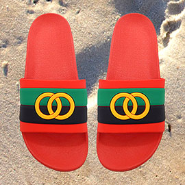 Color Block Open Circle Link Accented Slide Sandal Slippers