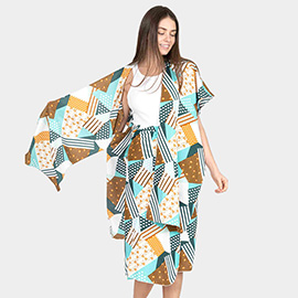 Geometric Patterned Cover Up Kimono Poncho