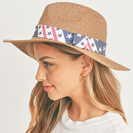 American USA Flag Band Panama Straw Sun Hat