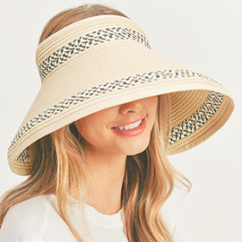 Braid Detailed Roll Up Foldable Visor Straw Sun Hat