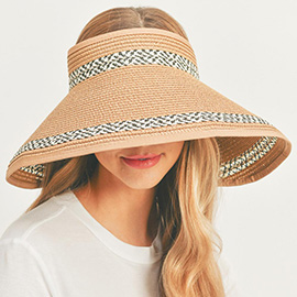 Braid Detailed Roll Up Foldable Visor Straw Sun Hat
