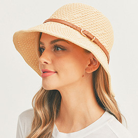 Faux Leather Band Sun Hat