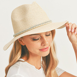 Rhinestone Embellished Band Panama Straw Sun Hat