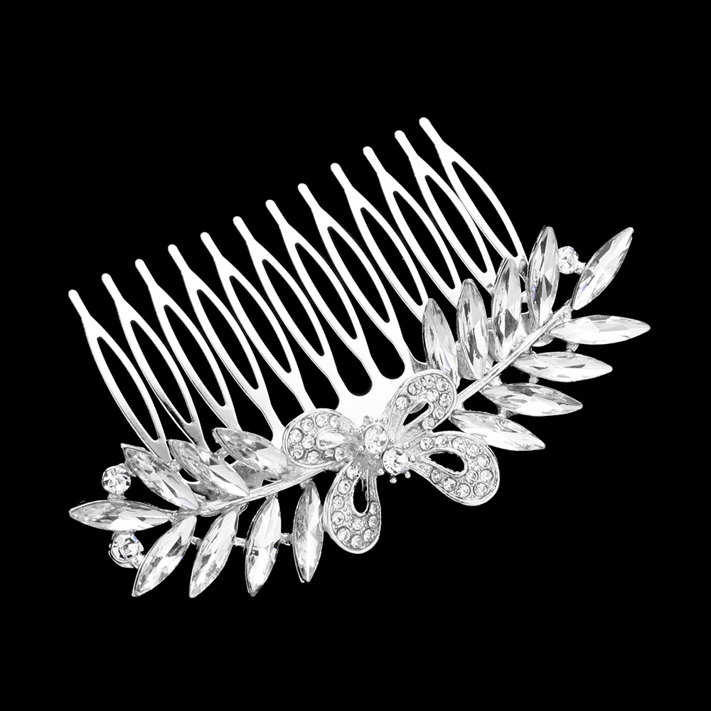Butterfly Accented Marquise Stone Cluster Hair Comb
