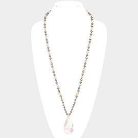 Glass Teardrop Pendant Faceted Beaded Long Necklace