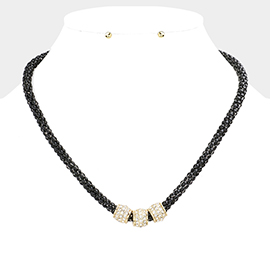 Rhinestone Embellished Triple Ring Accented Necklace