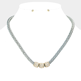 Rhinestone Embellished Triple Ring Accented Necklace