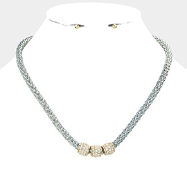 Rhinestone Embellished Triple Ring Accented Necklace