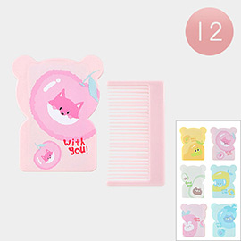 12PCS - Fruits Animal Printed Bear Mirror Hair Brushes